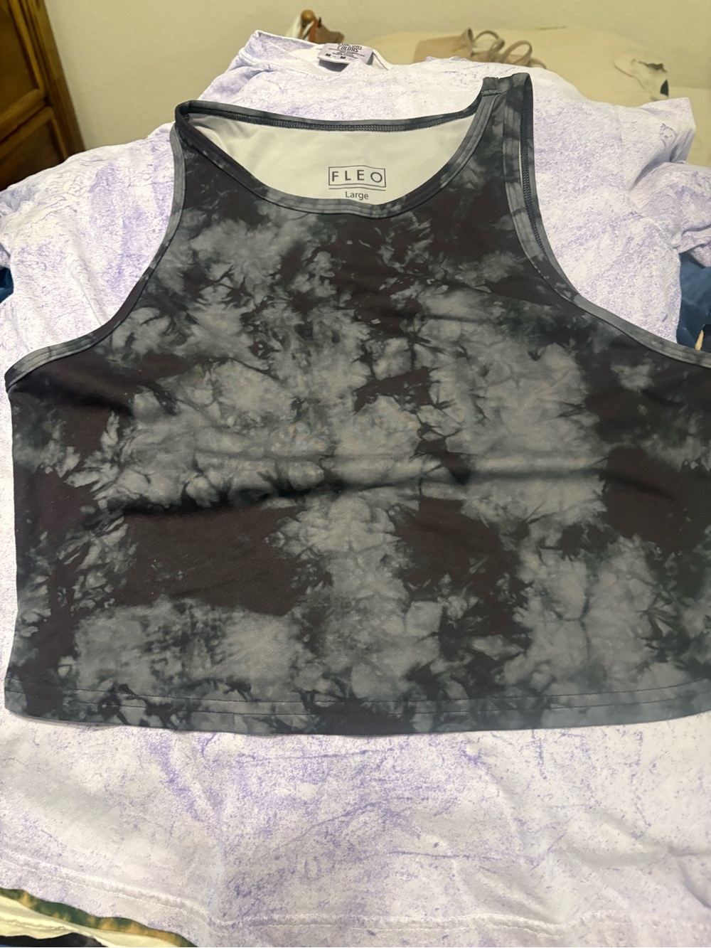 Fleo Black and Gray Tie-Dye Crop Tank